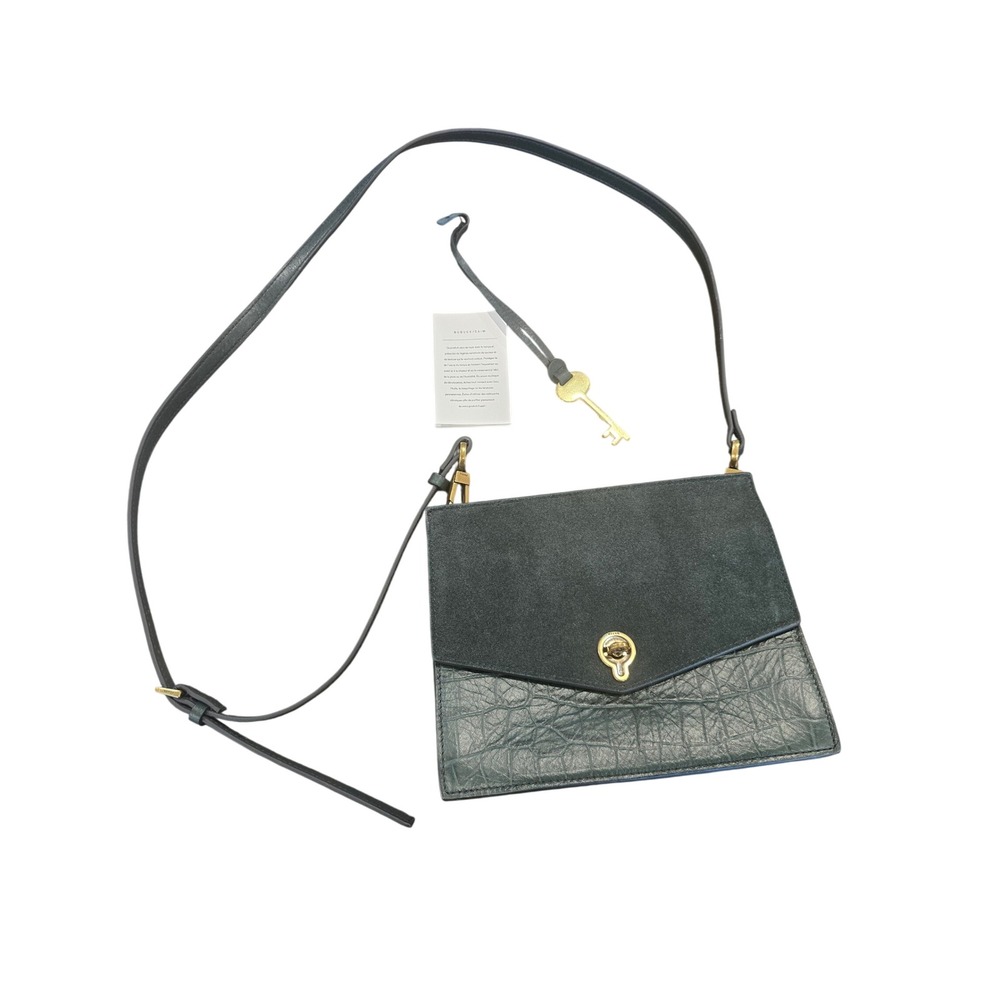 🆕️Fossil Forest Green Croc Embossed Leather Nubuck Suede Crossbody Bag Turnlock - Picture 2 of 15